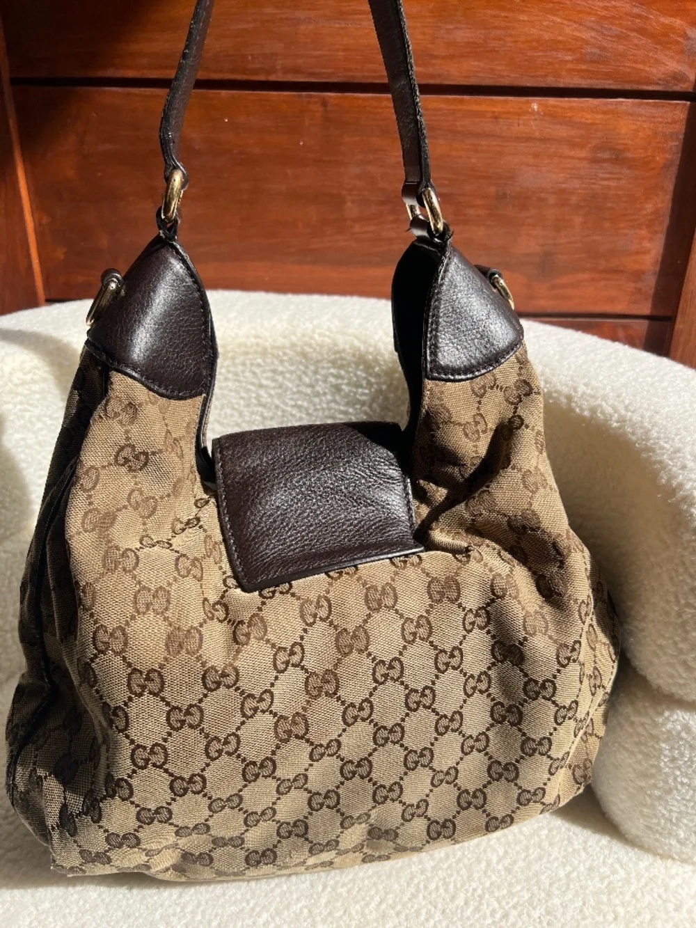 GUCCI Beige/Ebony GG Canvas Dressage Hobo Bag
